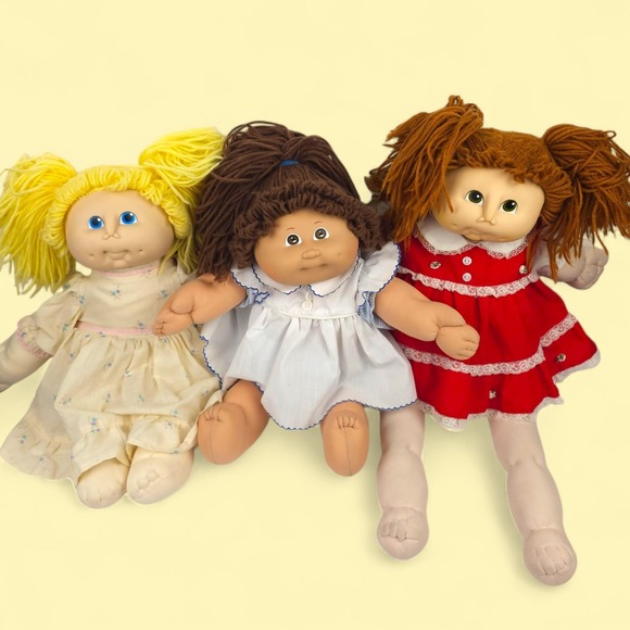 Vtg 1985 Cabbage Patch Kids Doll PMI Factory Blue Signature MN Thomas Doll Lot 3